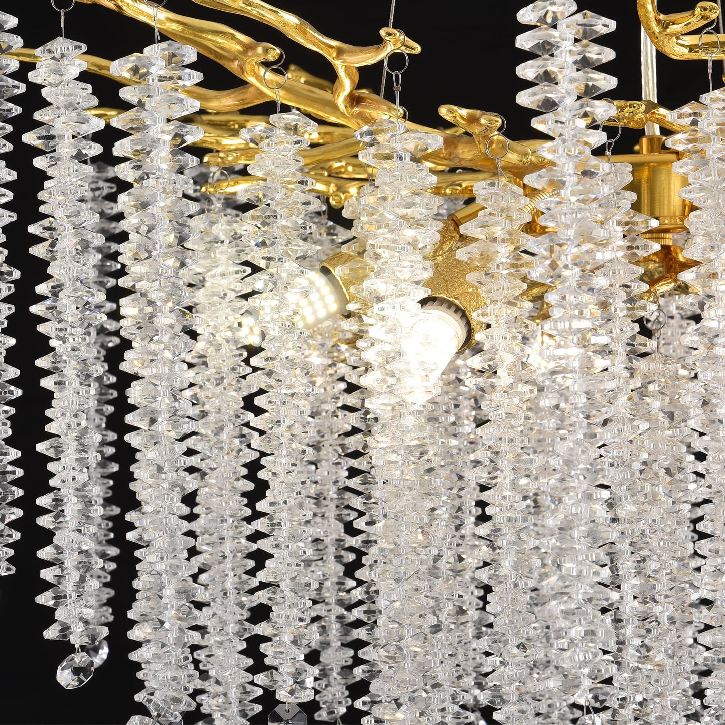 Modern Crystal Tree Branches Chandelier Gold Round Raindrop