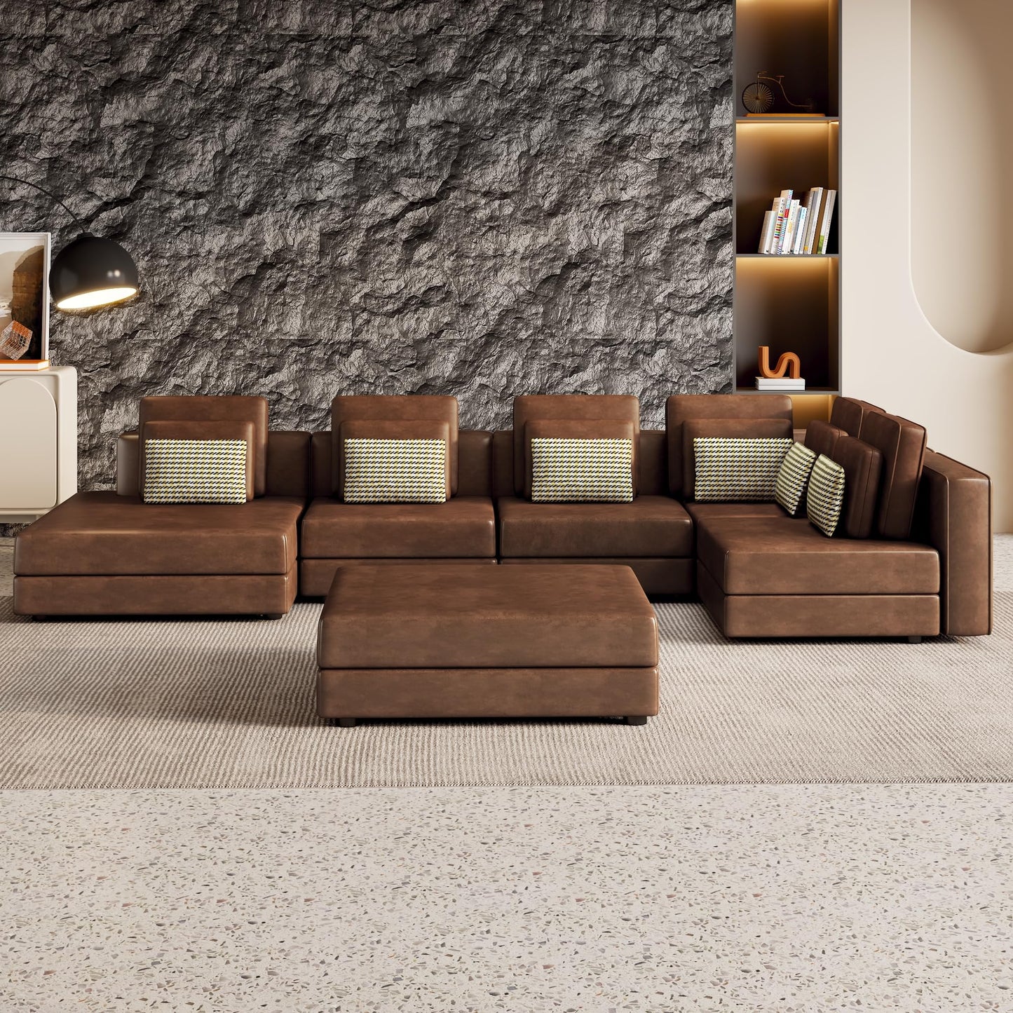 Oversized Modular Technical Leather Sectional Sofa Couch U Shaped