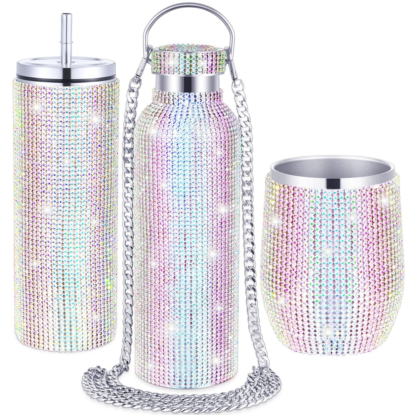 3 Pcs Bling Water Bottle Rhinestone Stainless Steel Bling Cup Stemless  (Gold)