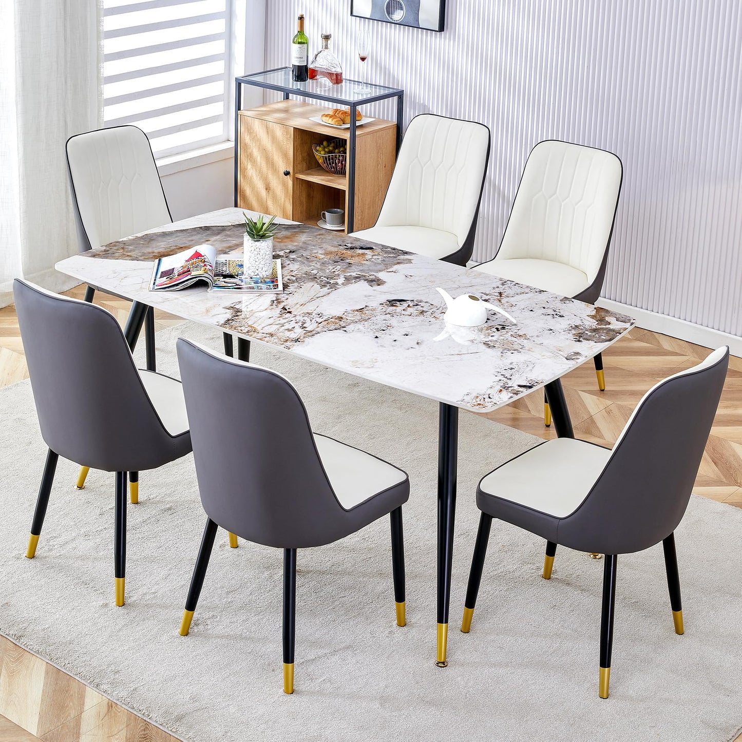 Dining Room Table Set for 4,Sintered Stone Kitchen Table Top and Modern Chairs