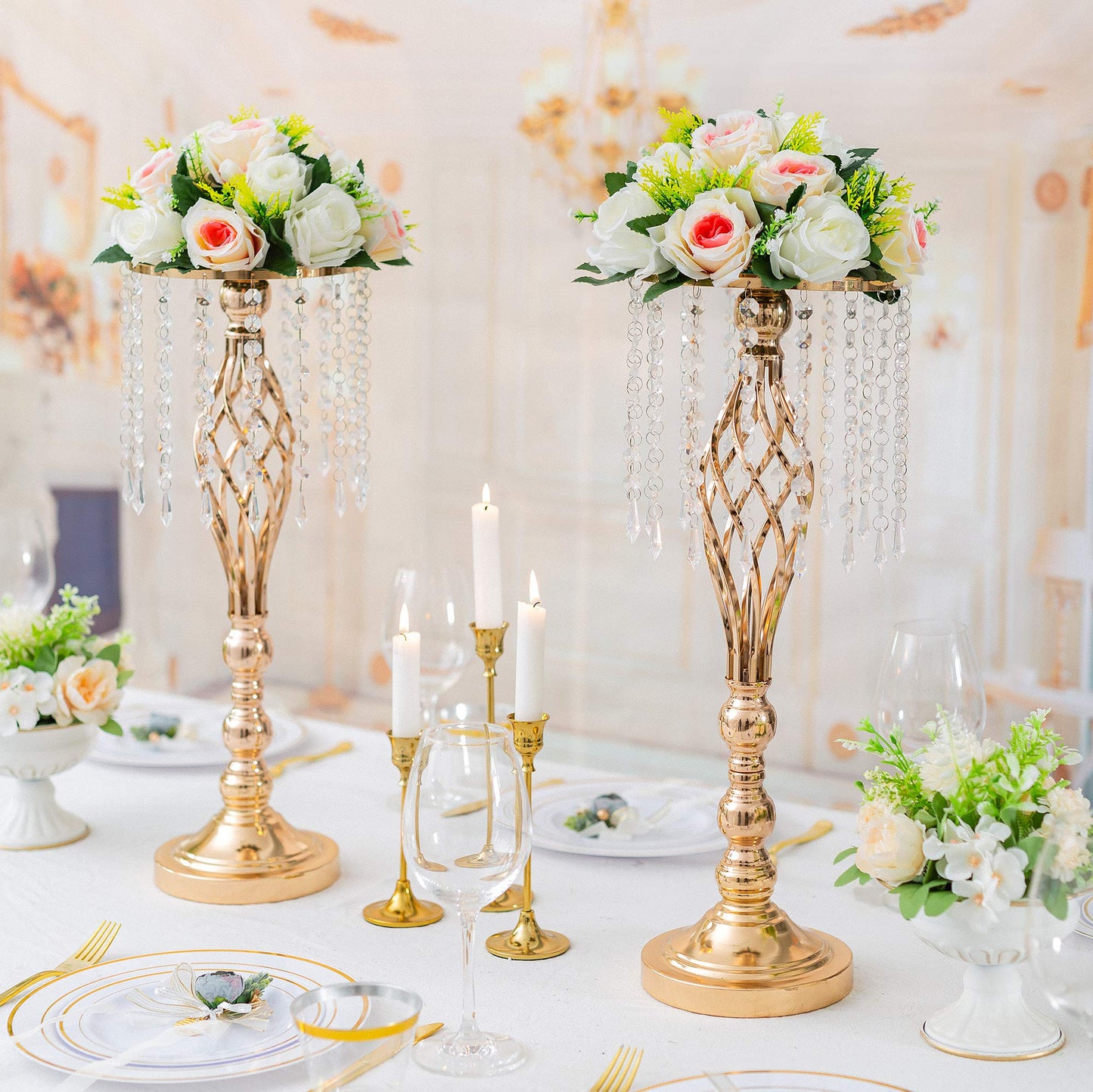 Gold Metal Flowers Floor Stand Living Room 19.3inch Tall