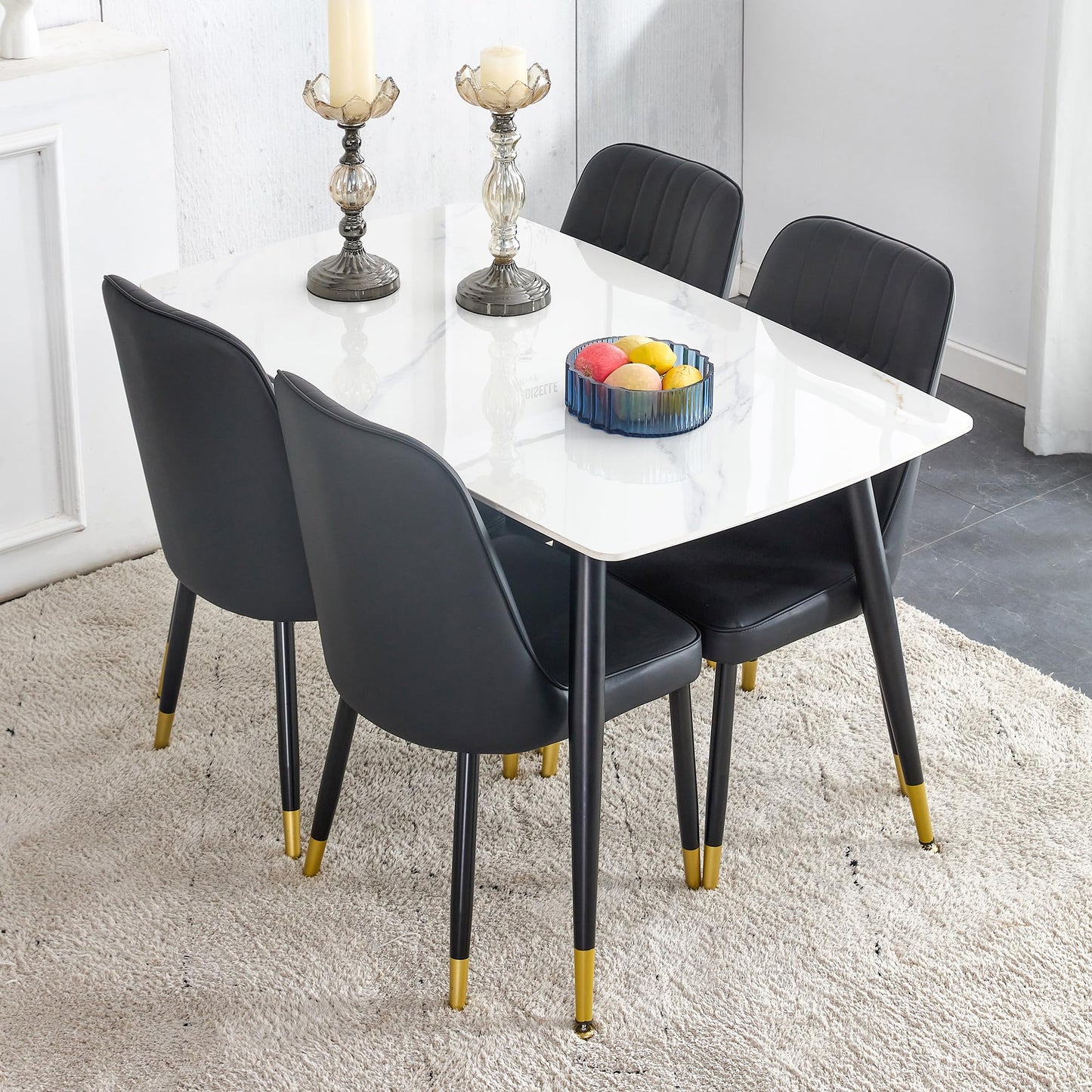 Dining Room Table Set for 4,Sintered Stone Kitchen Table Top and Modern Chairs