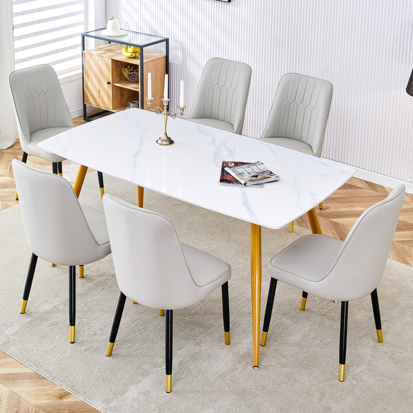 Dining Room Table Set for 4,Sintered Stone Kitchen Table Top and Modern Chairs