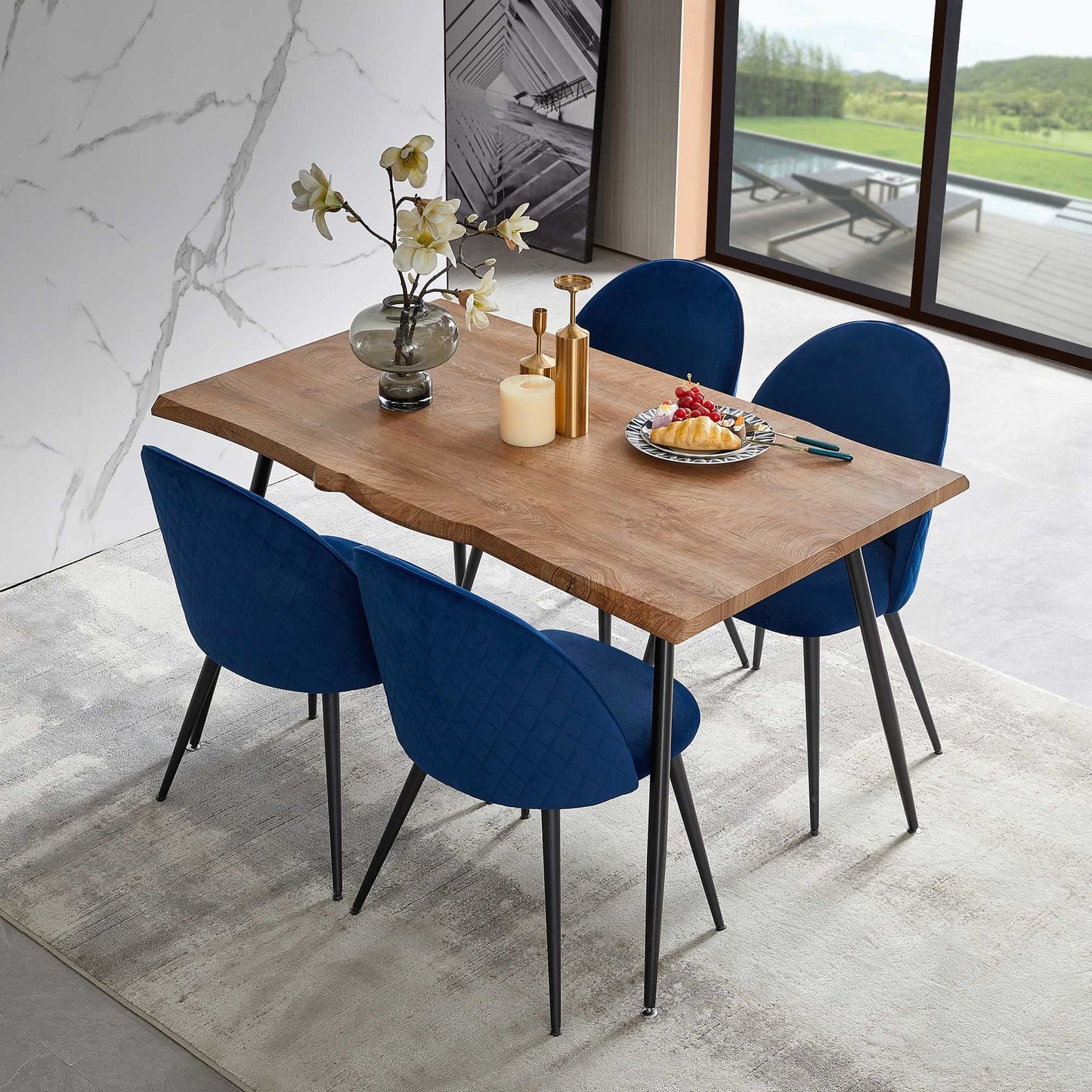 Modern Dining Table Set for 4 with Upholstered Dining Chairs Velvet