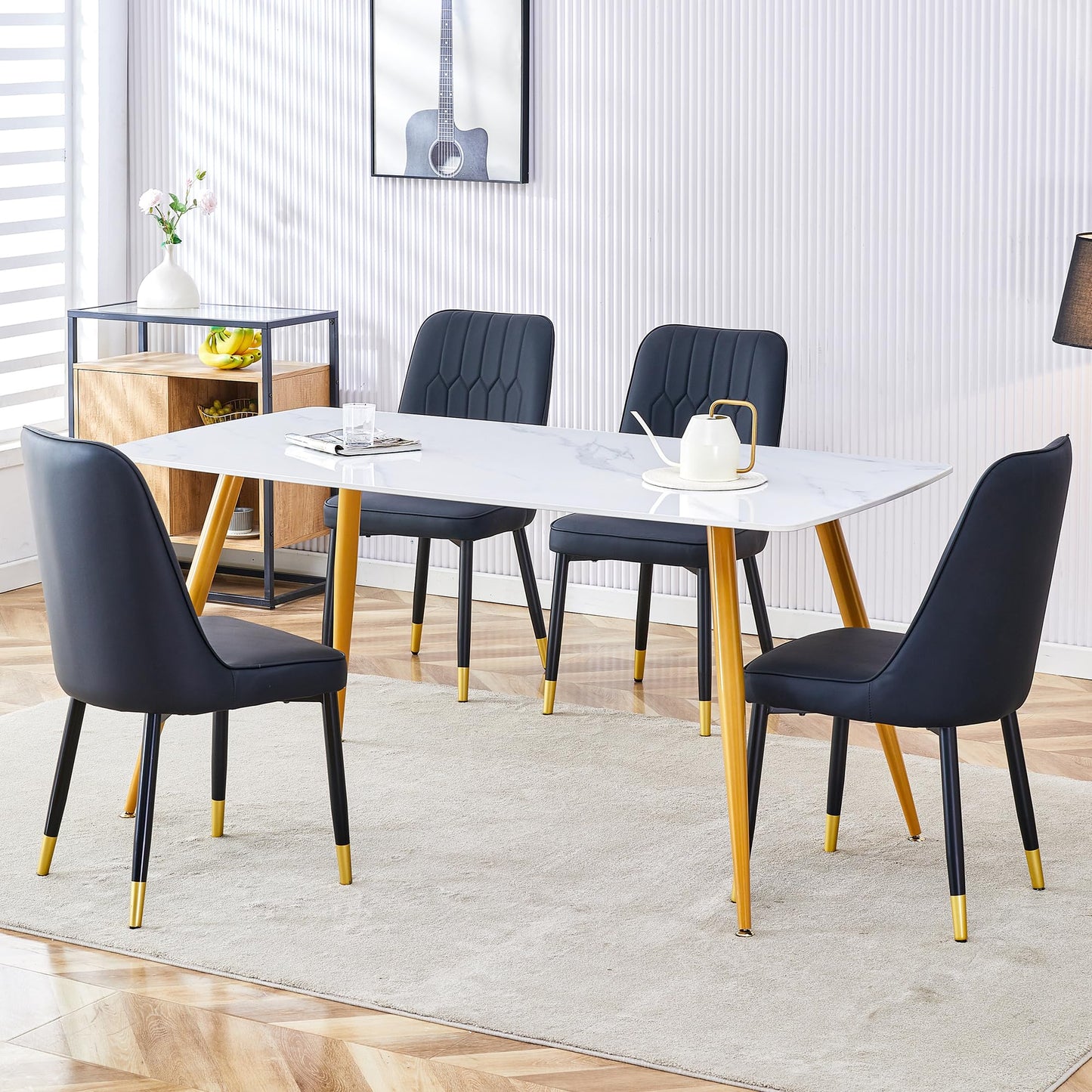 Dining Room Table Set for 4,Sintered Stone Kitchen Table Top and Modern Chairs