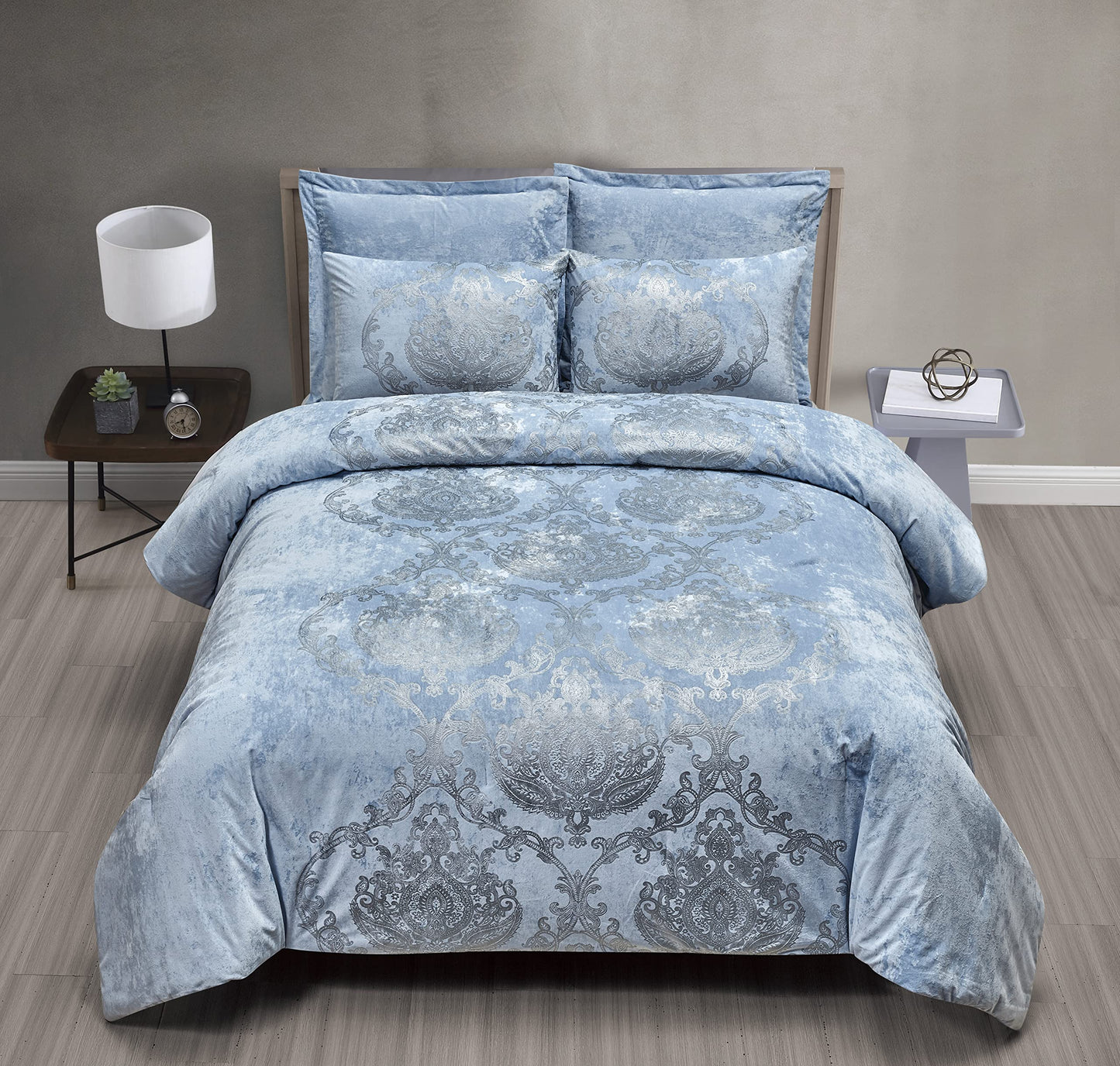 Metallic Print Comforter Set, Distressed Velvet Face with Metallic Print