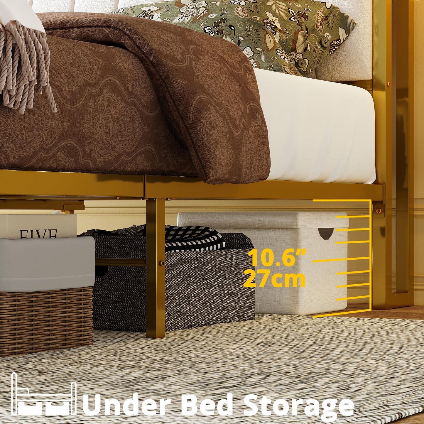 King Bed Frames, Storage Headboard with Charging Station