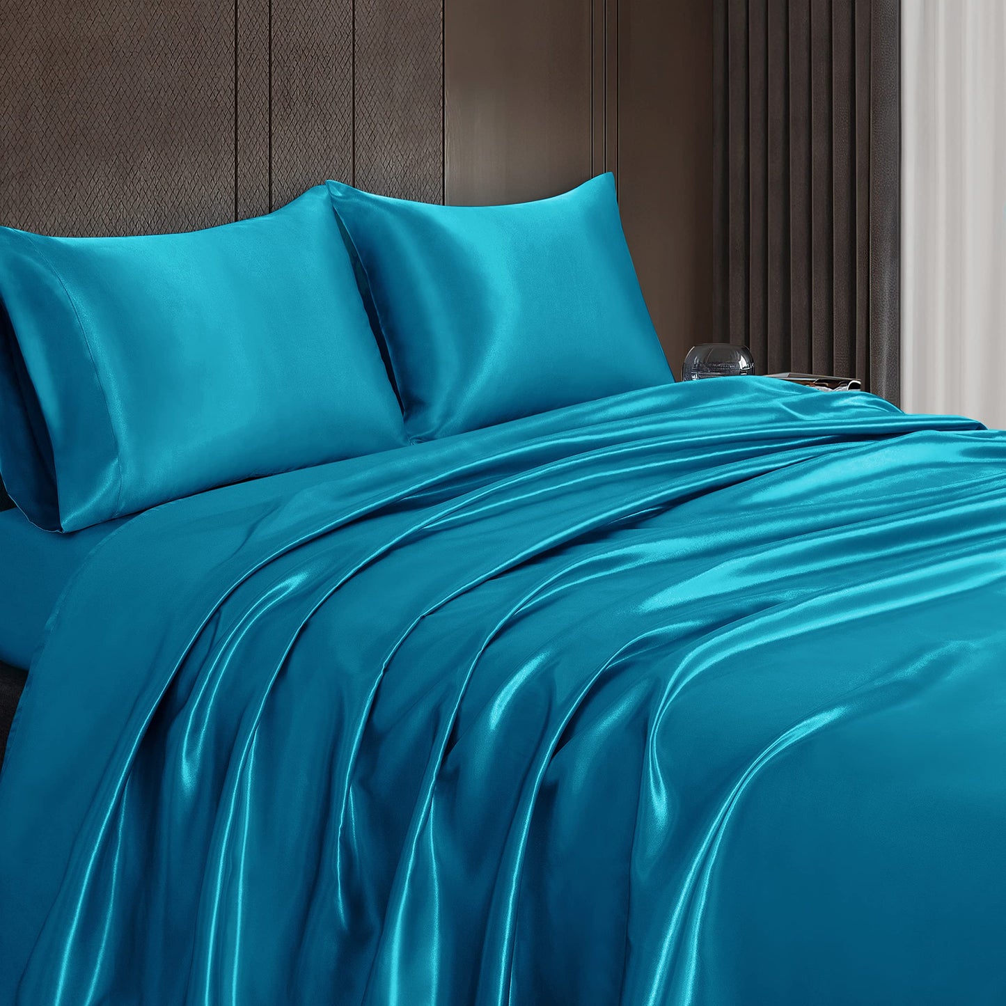 4pcs Satin Sheets Set Luxury Silky Satin Bedding Set with Deep Pocket