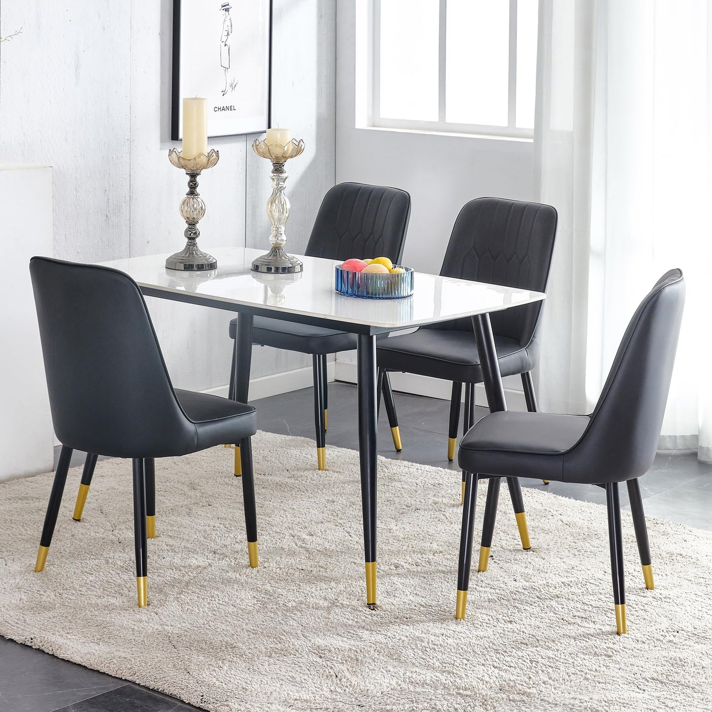 Dining Room Table Set for 4,Sintered Stone Kitchen Table Top and Modern Chairs