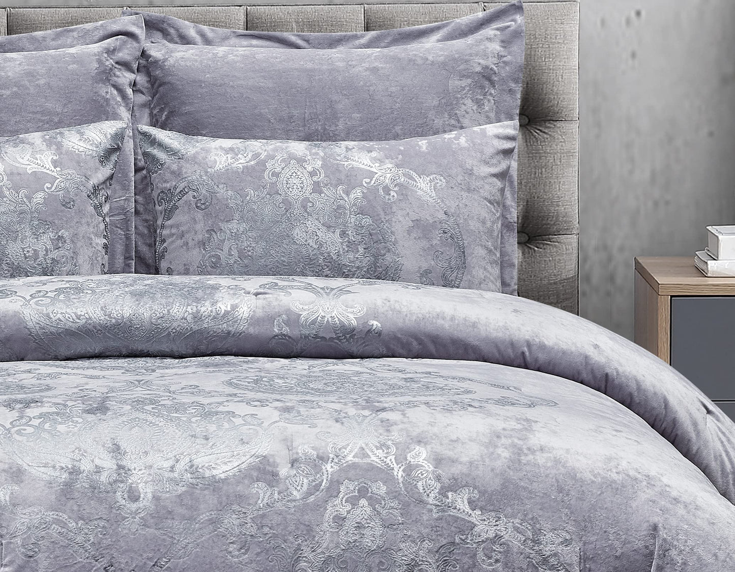 Metallic Print Comforter Set, Distressed Velvet Face with Metallic Print