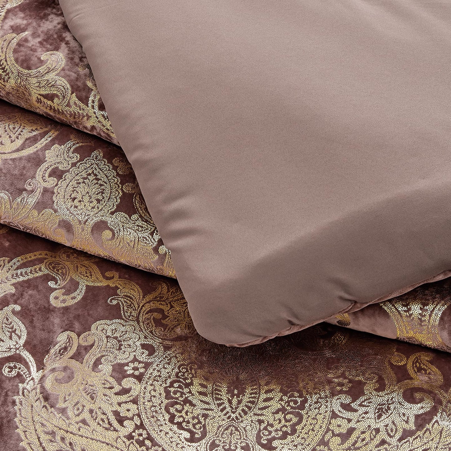 Metallic Print Comforter Set, Distressed Velvet Face with Metallic Print