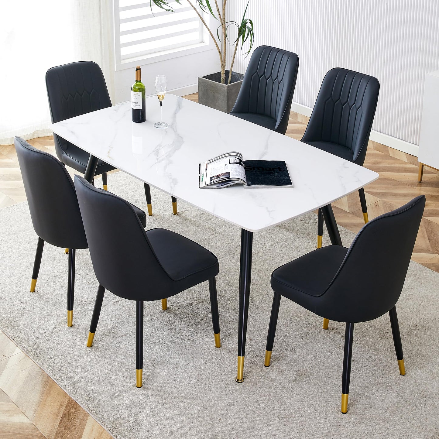 Dining Room Table Set for 4,Sintered Stone Kitchen Table Top and Modern Chairs