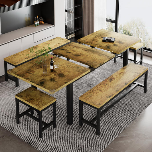 5-Piece Dining Table Set for 4-8 People, Extendable Kitchen Table Set