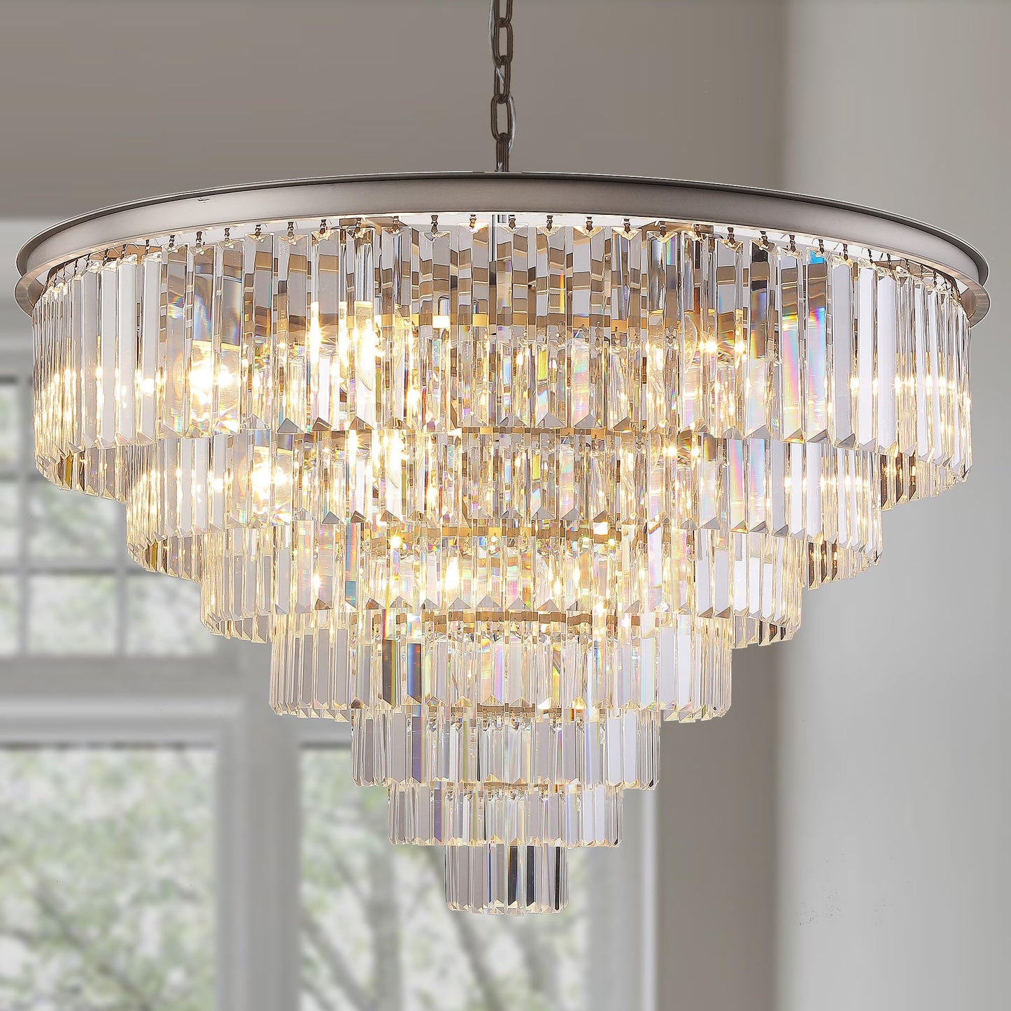 Luxury Smoke Crystal Chrome Chandelier, 8 Lights Pendant