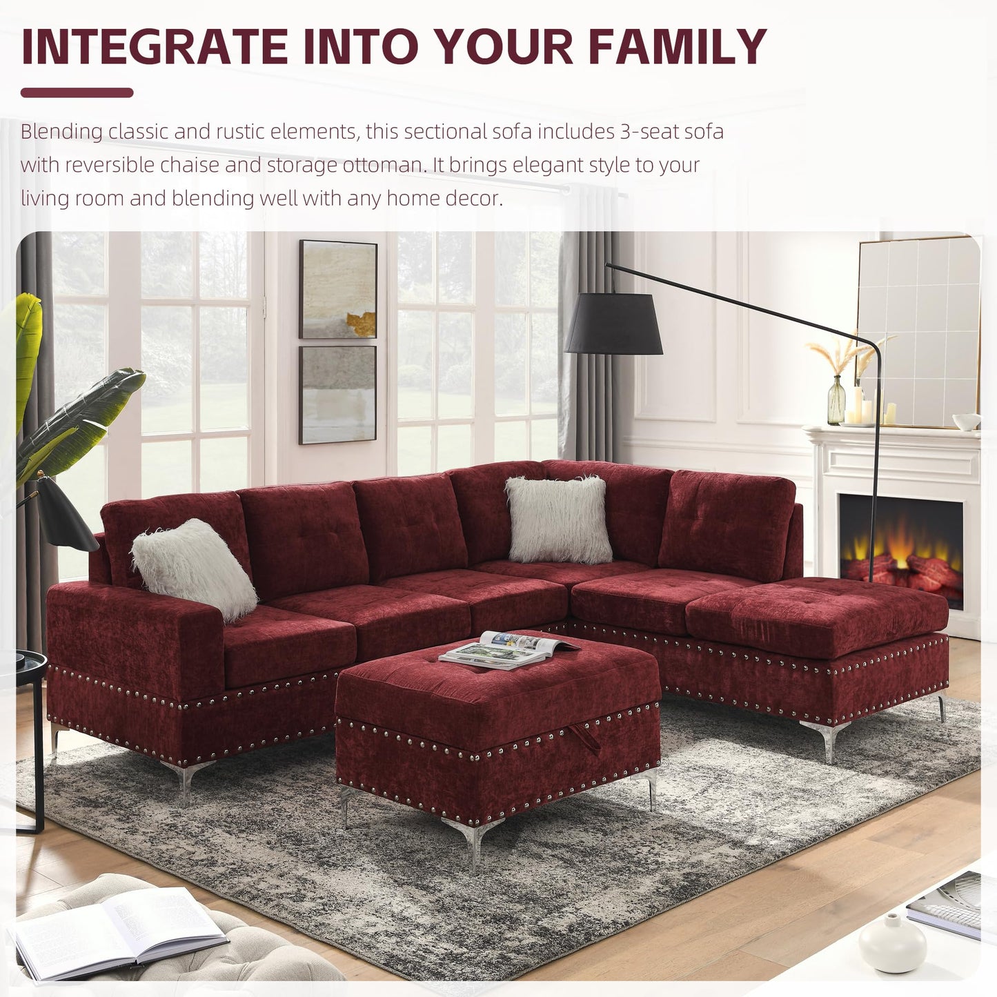 L-Shape Sectional 3-Seater Sofa with Extra Wide Reversible Chaise