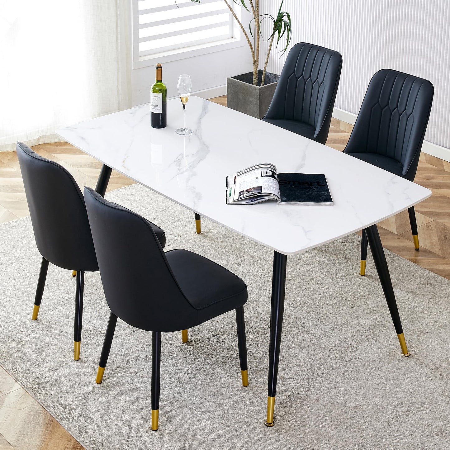 Dining Room Table Set for 4,Sintered Stone Kitchen Table Top and Modern Chairs