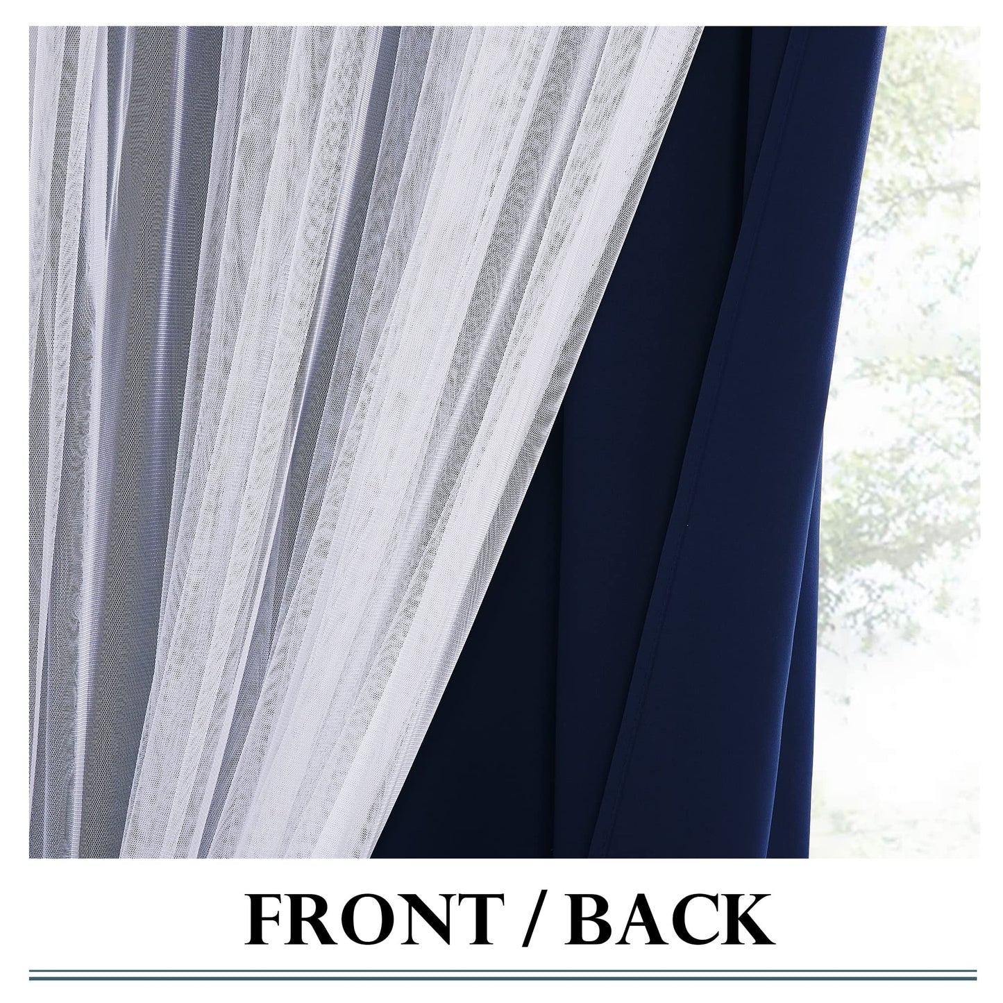 Double-Layered Curtains with Tie-Backs Sheer Drapes Light Blocking, 2 Pcs