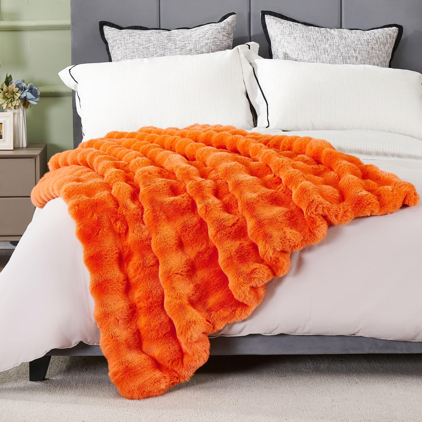 Soft Thick Fuzzy Faux Rabbit Fur Throw Blanket for Couch Sofa