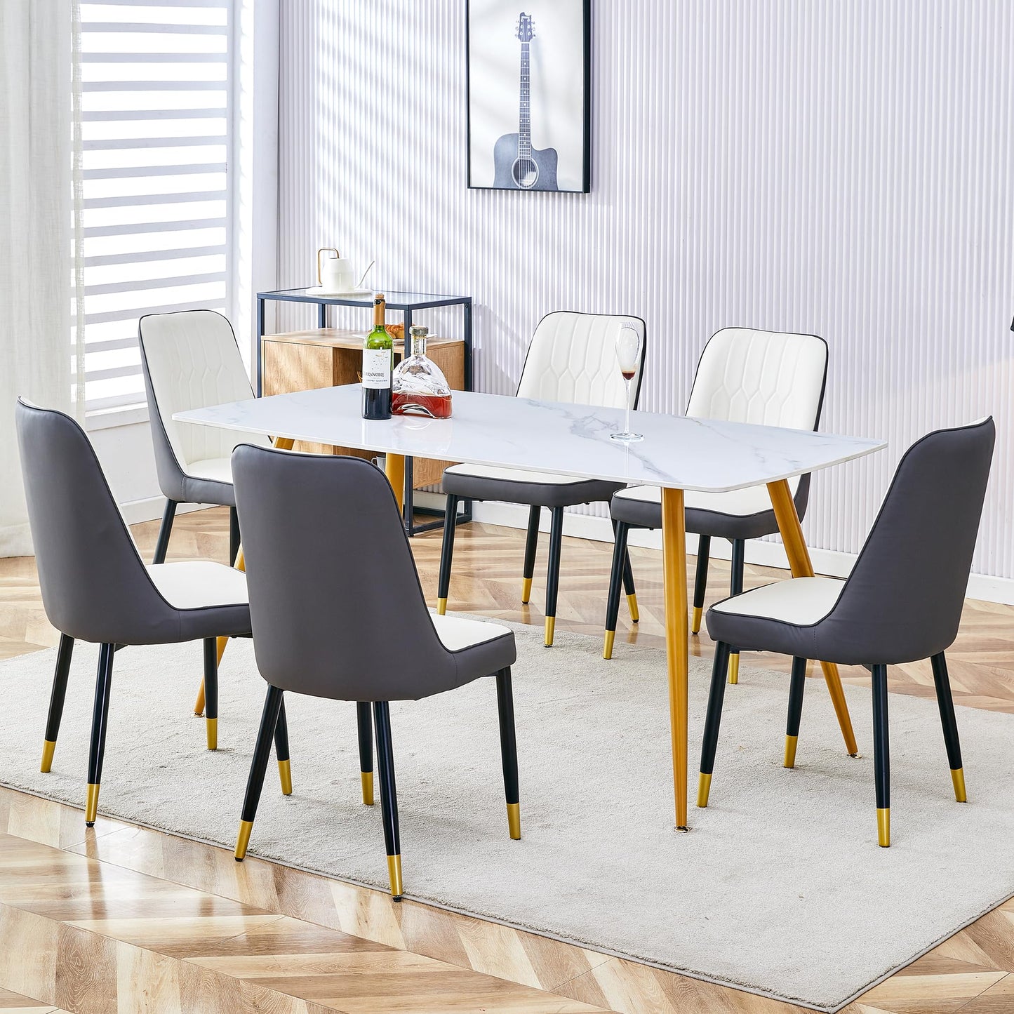 Dining Room Table Set for 4,Sintered Stone Kitchen Table Top and Modern Chairs