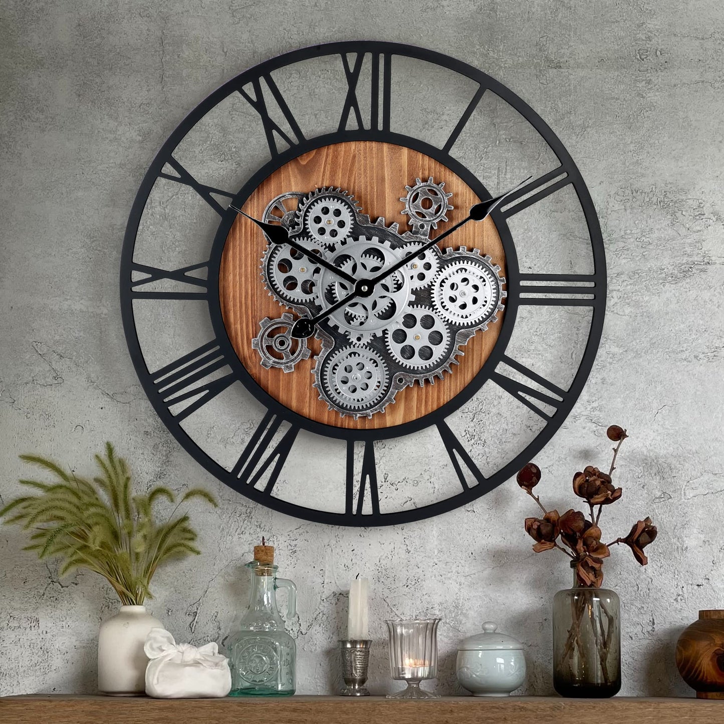 23 Inch Gear Clock with Moving Gears, Large Wall Clocks for Living Room