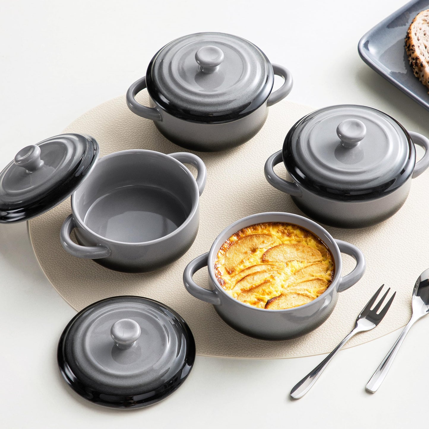 Mini Cocotte Set,14 OZ Small Casserole Dishes with Lids, Soup Bowls With Handles