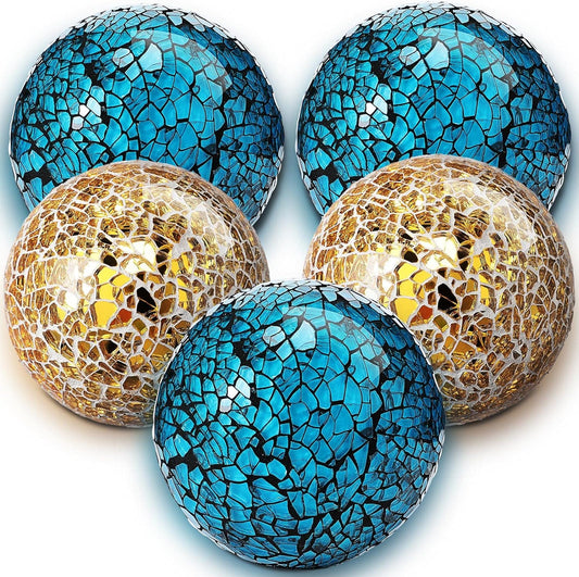 5 Pieces Glass Mosaic Sphere Decorative Balls for Centerpiece Bowls Turquoise