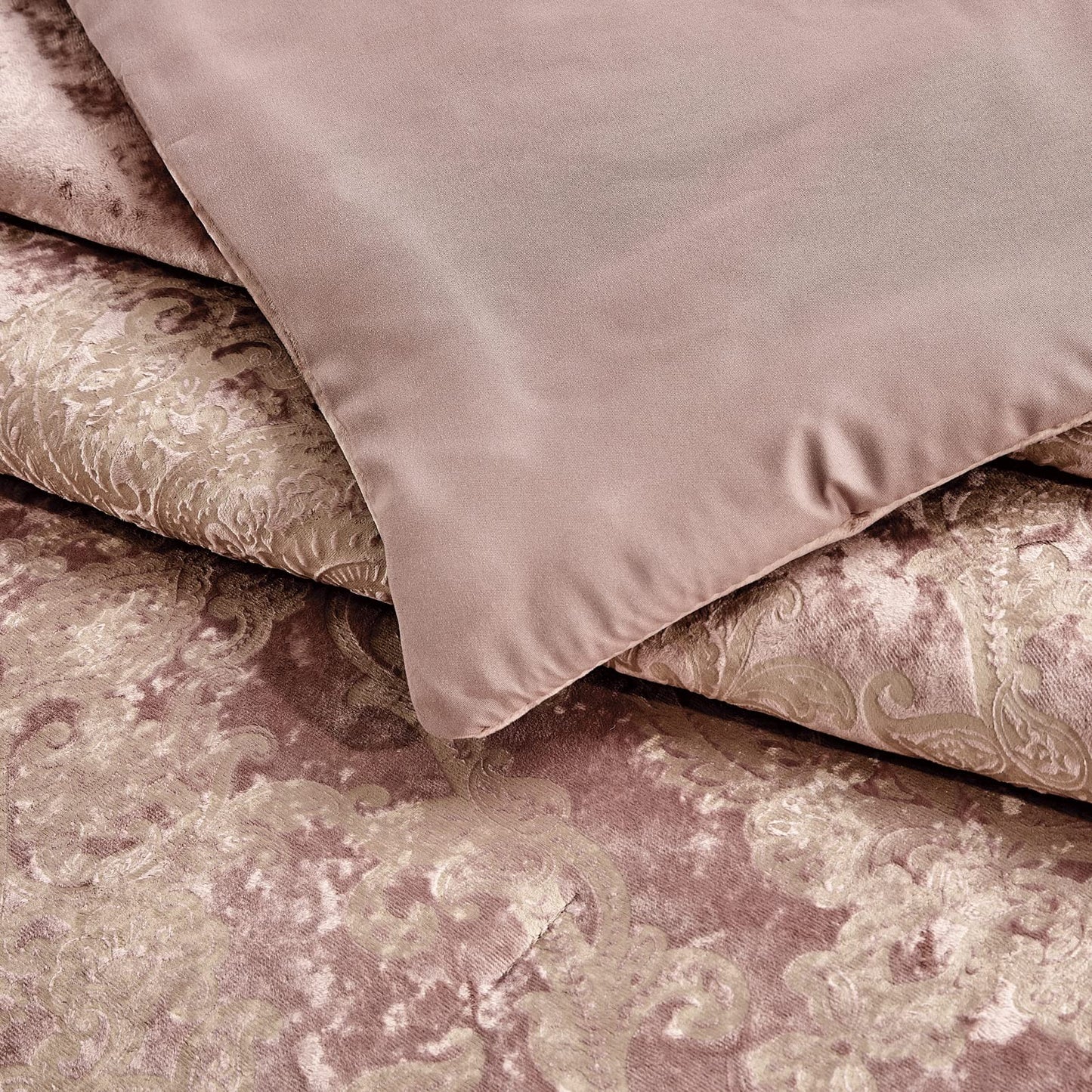 Metallic Print Comforter Set, Distressed Velvet Face with Metallic Print