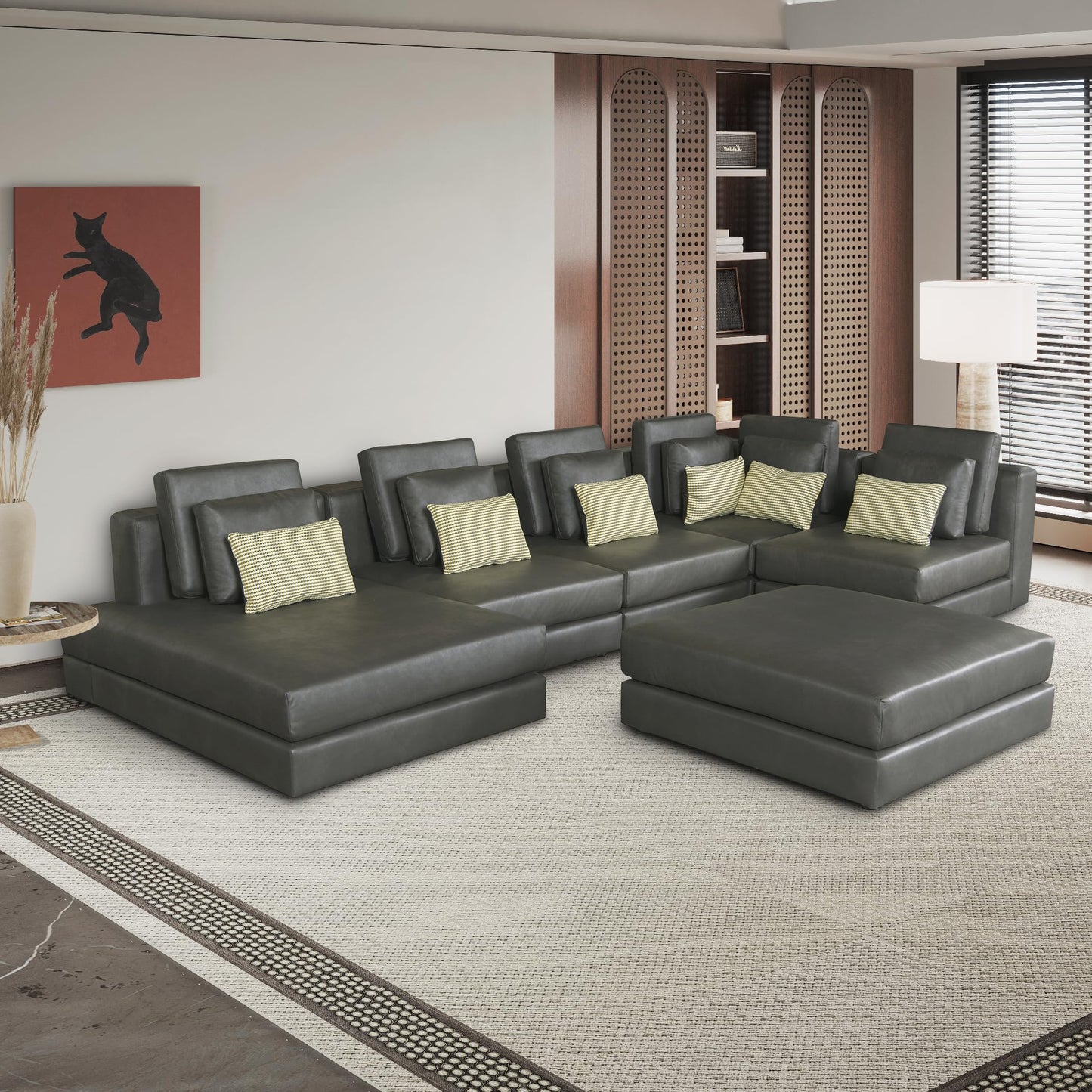 Oversized Modular Technical Leather Sectional Sofa Couch U Shaped