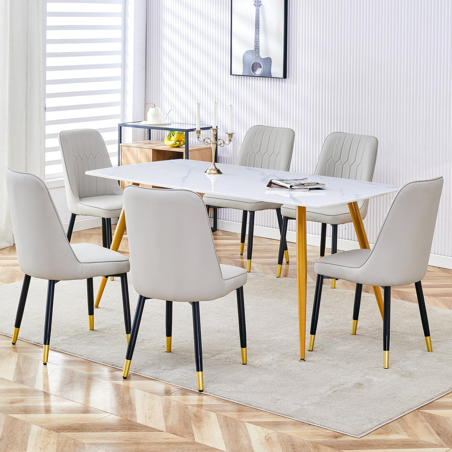 Dining Room Table Set for 4,Sintered Stone Kitchen Table Top and Modern Chairs