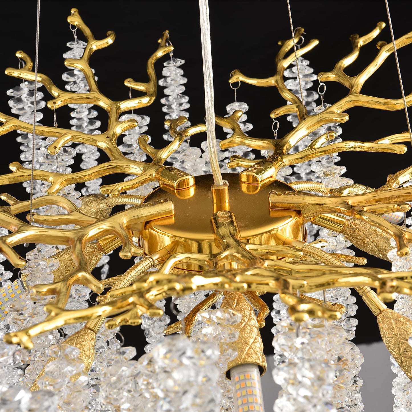 Modern Crystal Tree Branches Chandelier Gold Round Raindrop