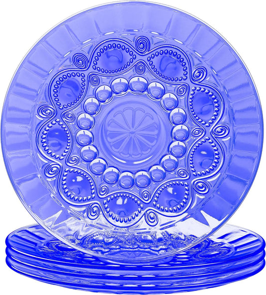 Glass Dessert Plate | Set of 4 | Blue | 6-Inch | Dessert