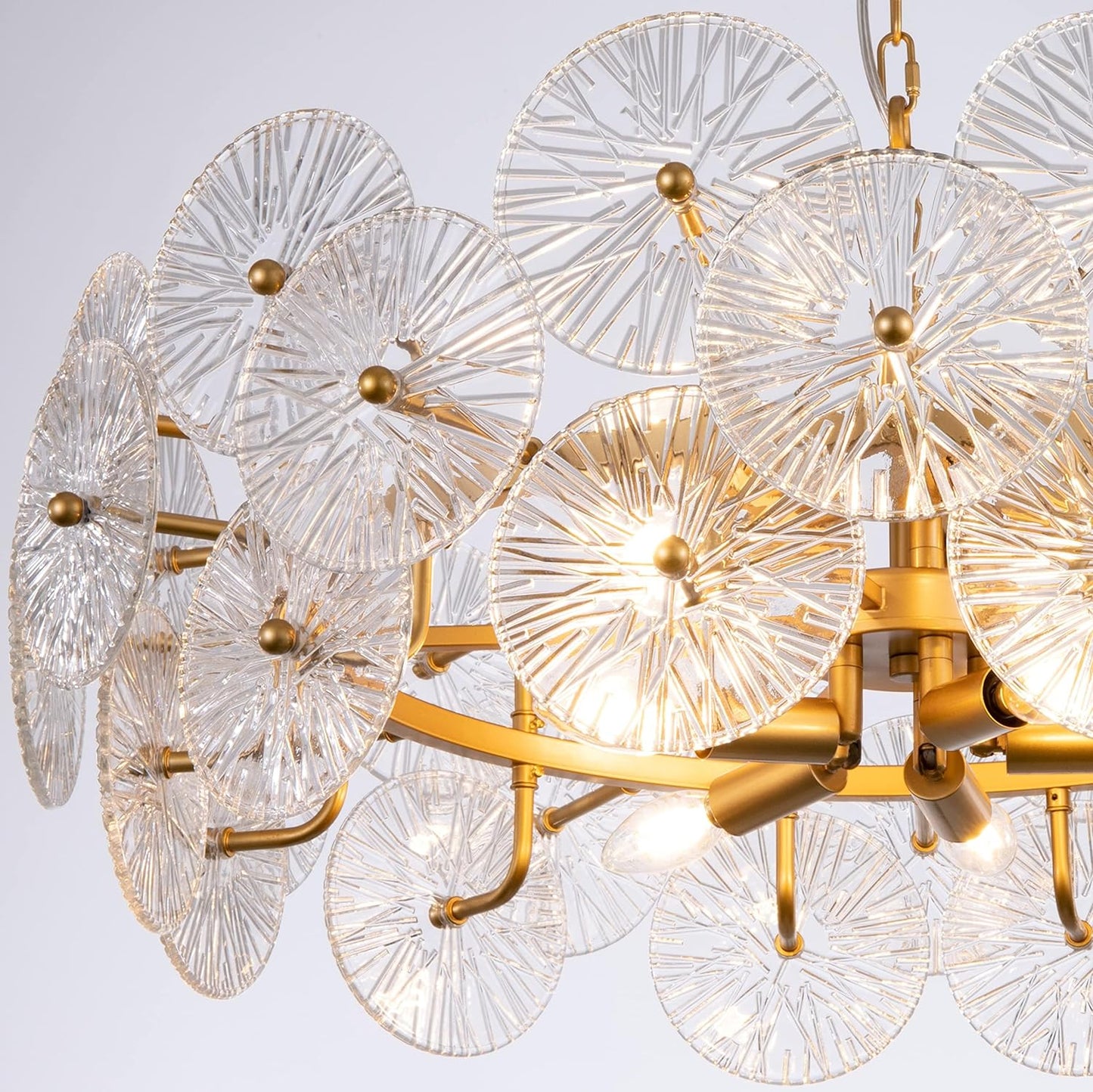 Modern Glass Chandelier 32.67", 3 Tiers Large Gold Ceiling Light Fixtures