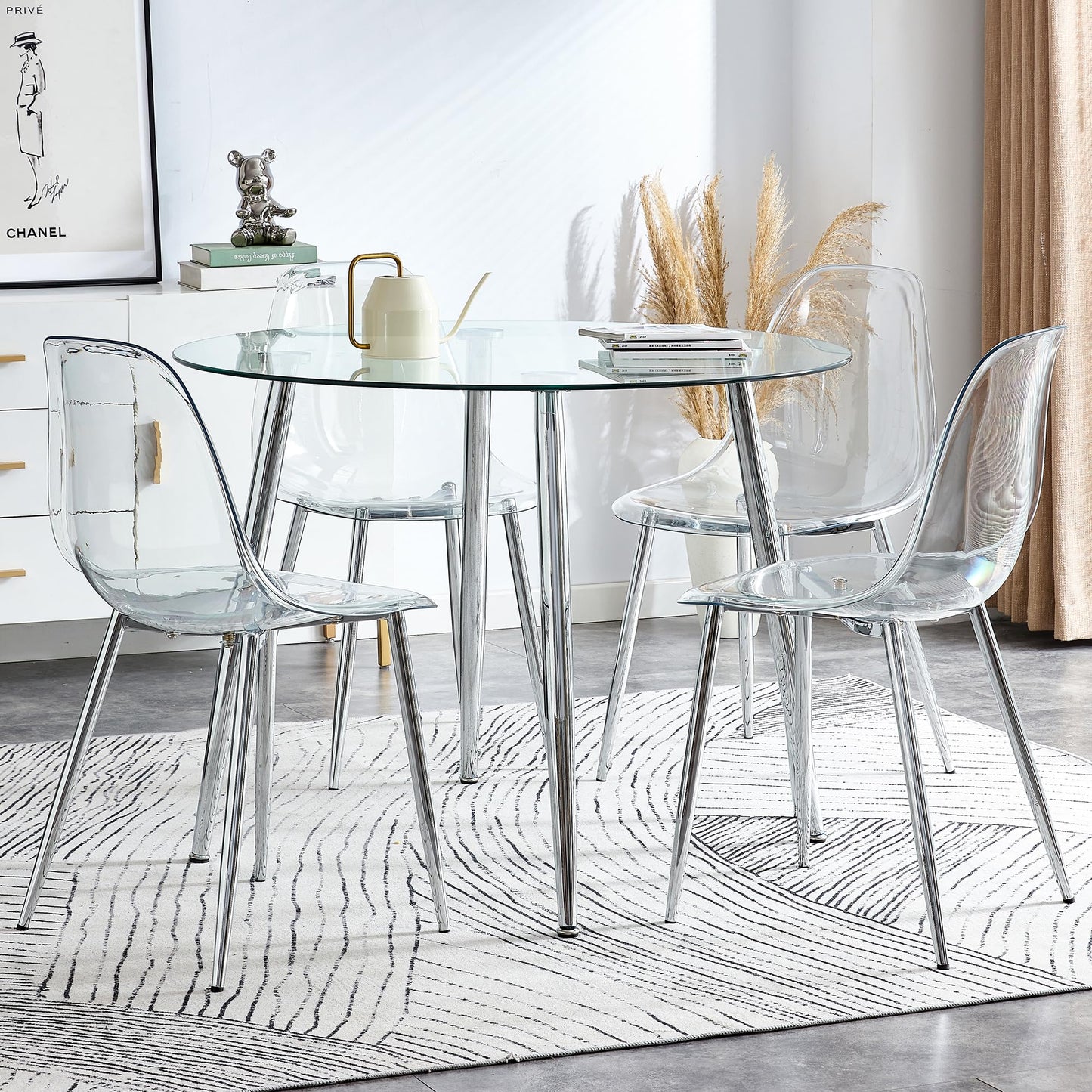 Gold Round Glass Dining Table Set for 4