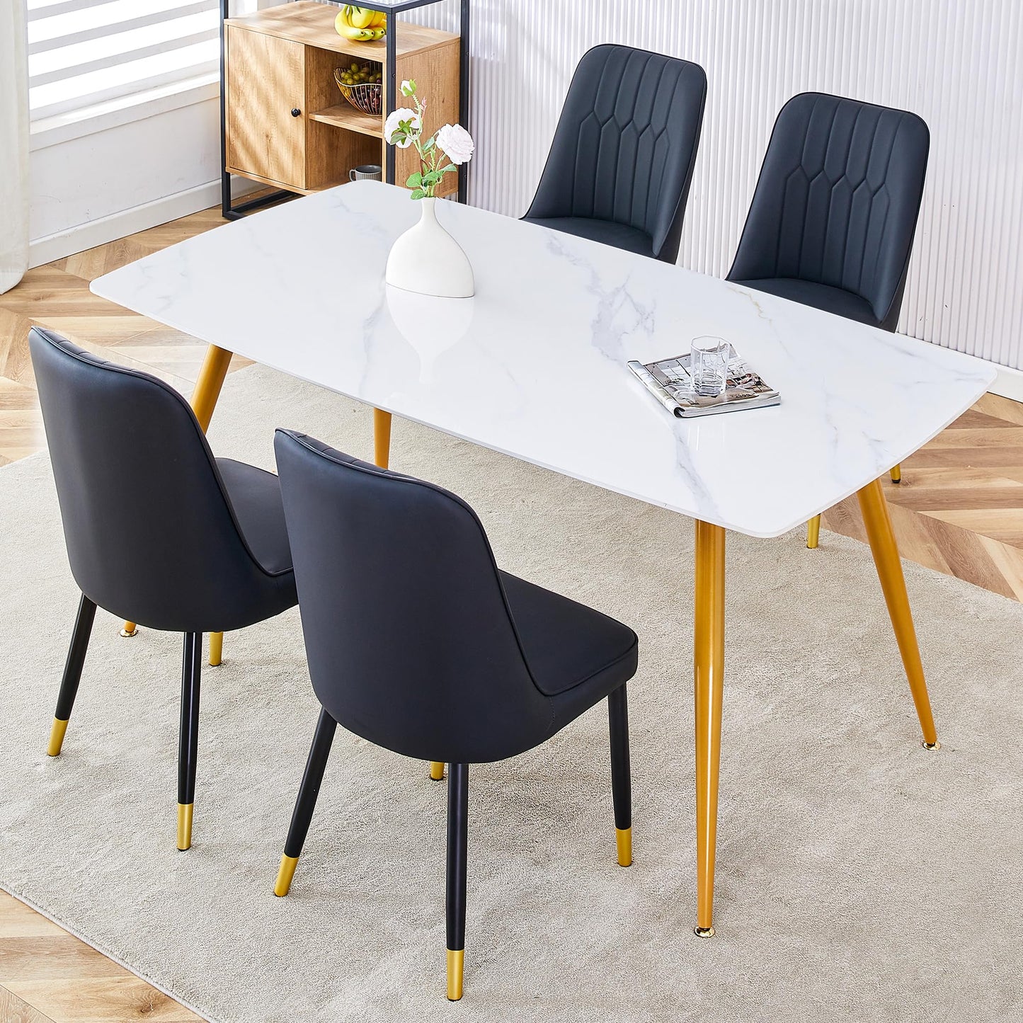 Dining Room Table Set for 4,Sintered Stone Kitchen Table Top and Modern Chairs