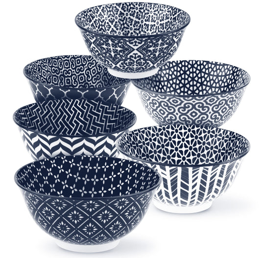 Cereal Bowls, Bowl Set of 6, Ice Cream Bowls, Ceramic 18oz (Navy)