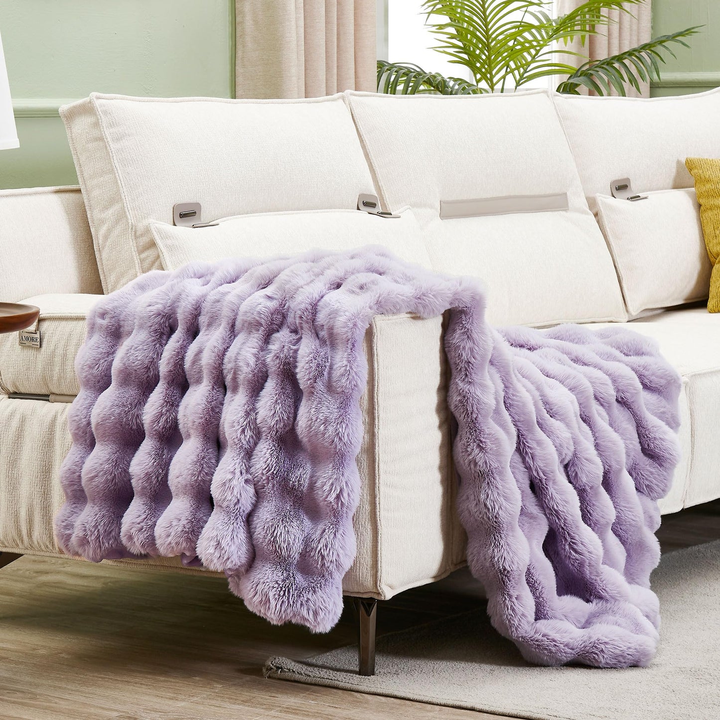 Soft Thick Fuzzy Faux Rabbit Fur Throw Blanket for Couch Sofa