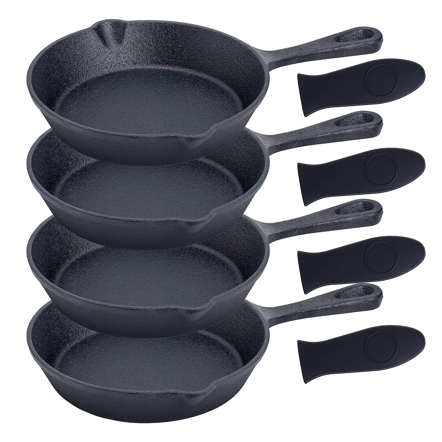 6" Black Pre-seasoned Cast Iron Frying Pan Set of 4, 6 Inch Oven Safe Cast Iron Skillet