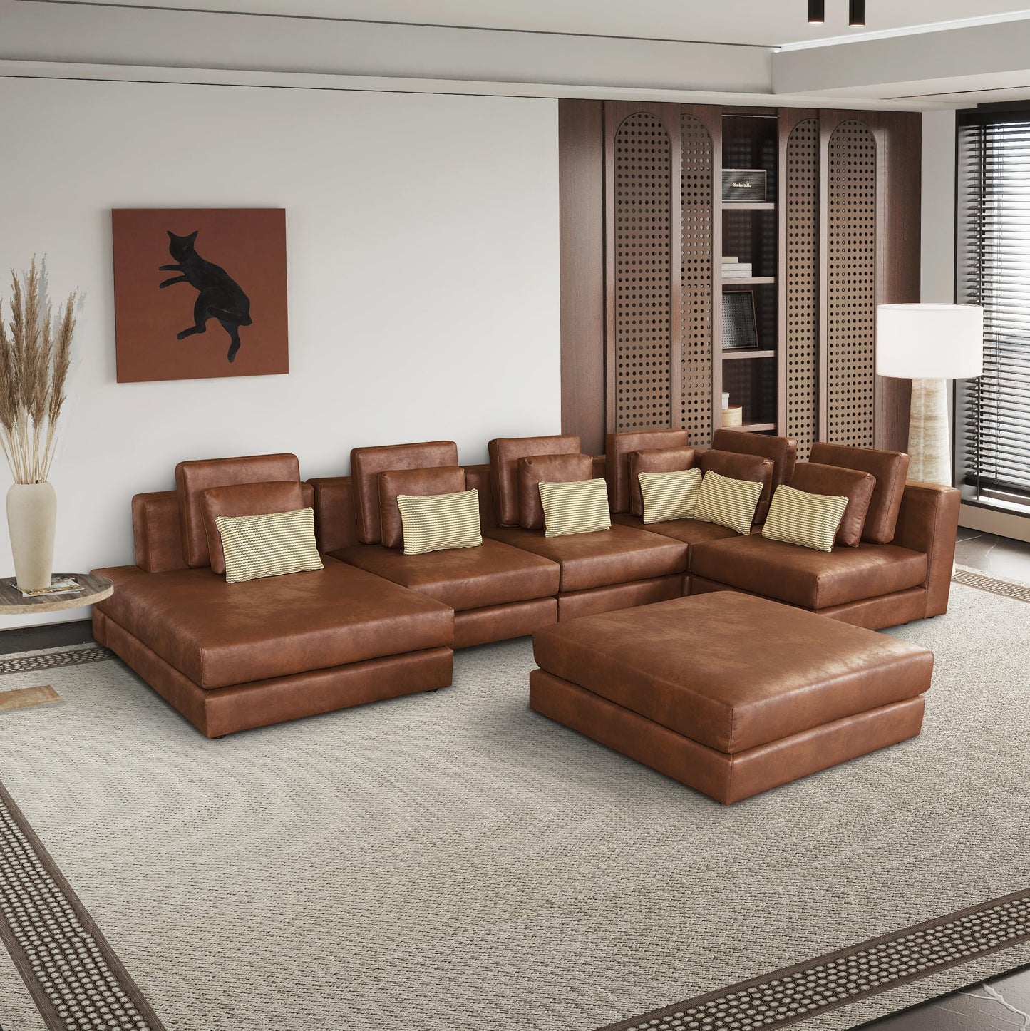 Oversized Modular Technical Leather Sectional Sofa Couch U Shaped