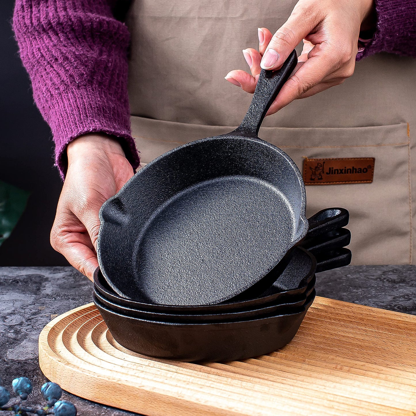 6" Black Pre-seasoned Cast Iron Frying Pan Set of 4, 6 Inch Oven Safe Cast Iron Skillet