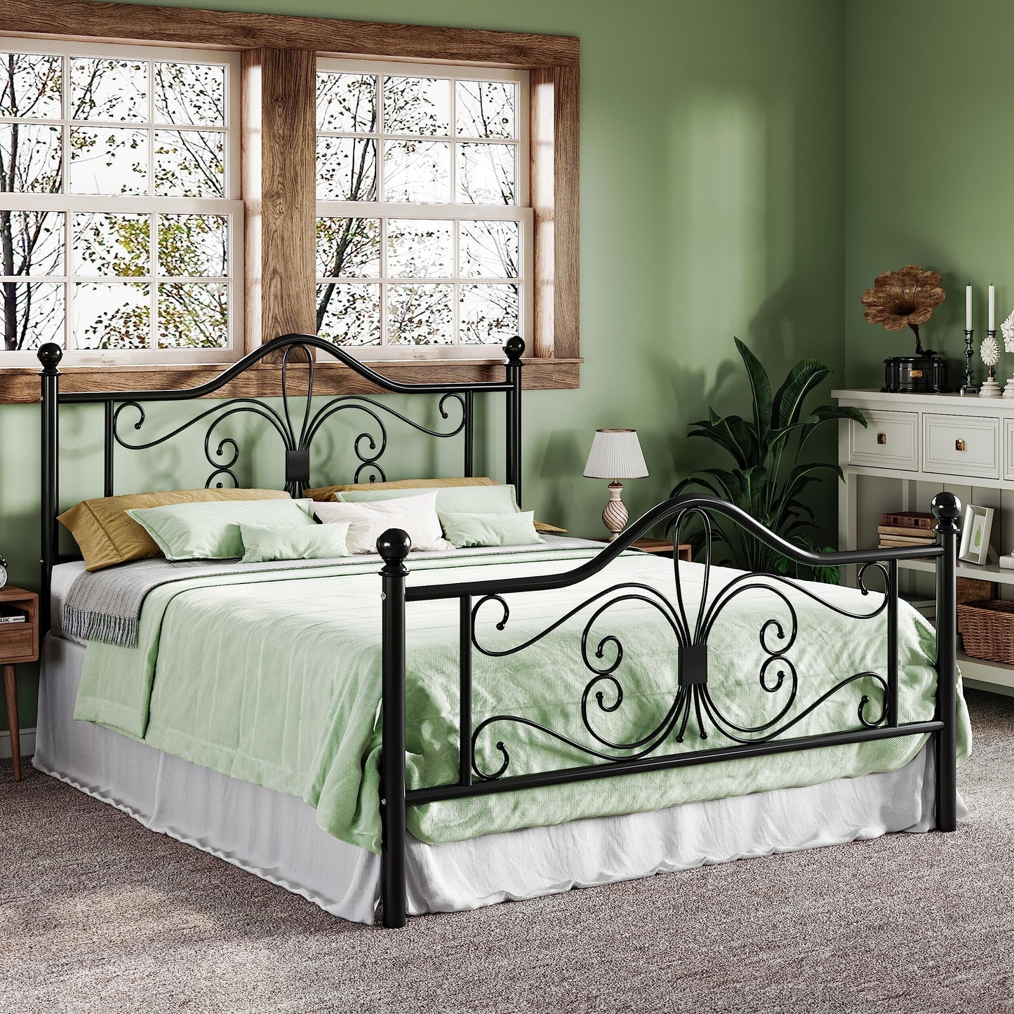 Full Size Bed Frame with Headboard, Metal Bed Frame