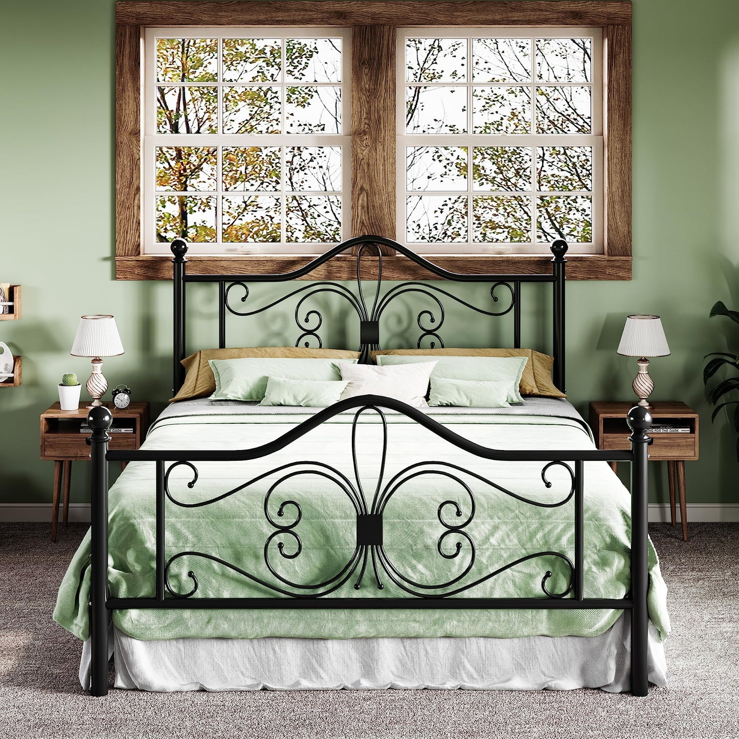 Full Size Bed Frame with Headboard, Metal Bed Frame