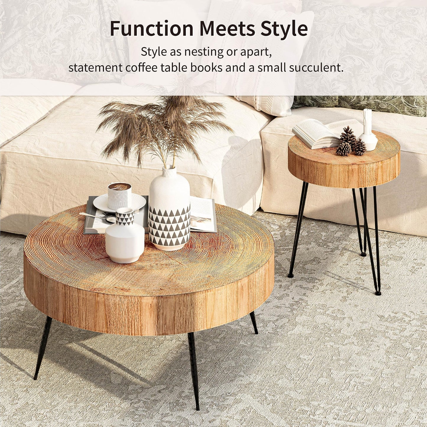 2-Piece Modern Farmhouse Coffee, Nesting Natural Finish