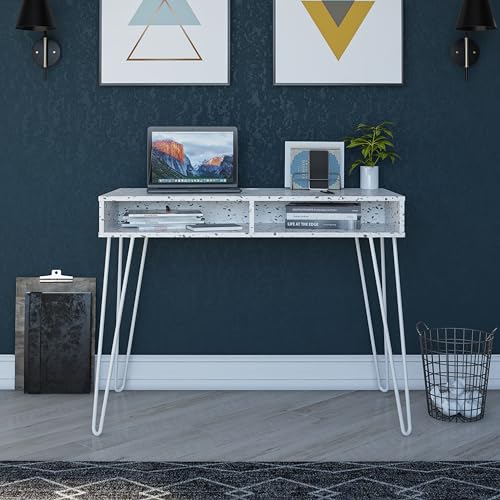 Athena Computer Desk with Storage, White Marble EK HOME FURNITURE