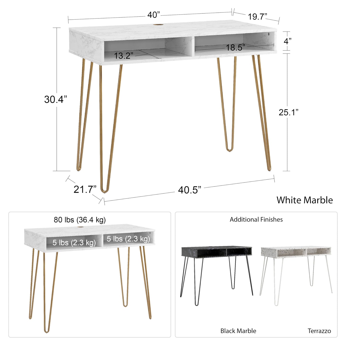 Athena Computer Desk with Storage, White Marble EK HOME FURNITURE