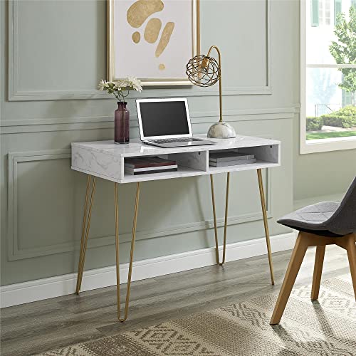 Athena Computer Desk with Storage, White Marble EK HOME FURNITURE