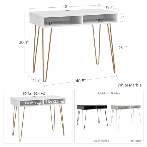 Athena Computer Desk with Storage, White Marble EK HOME FURNITURE