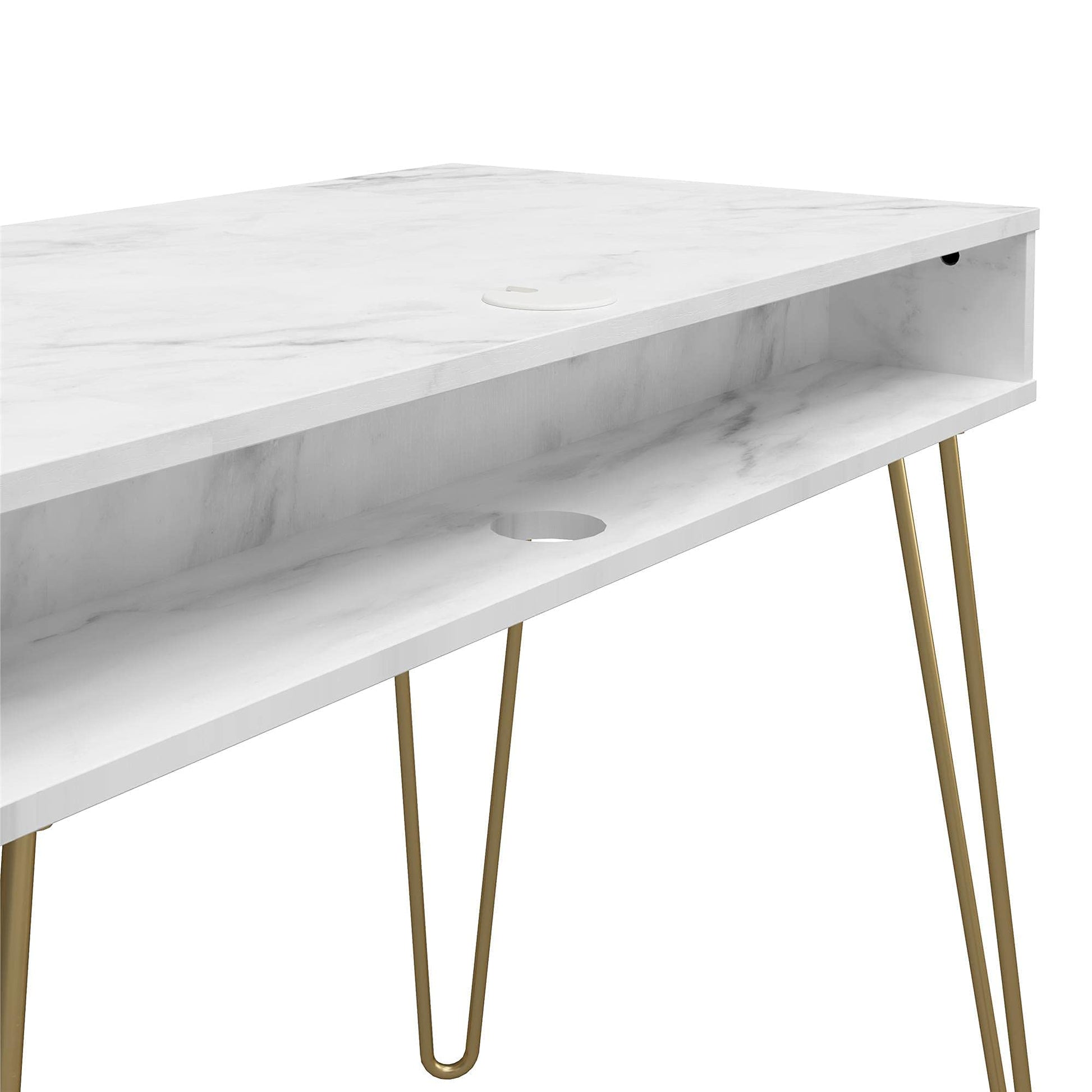 Athena Computer Desk with Storage, White Marble EK HOME FURNITURE