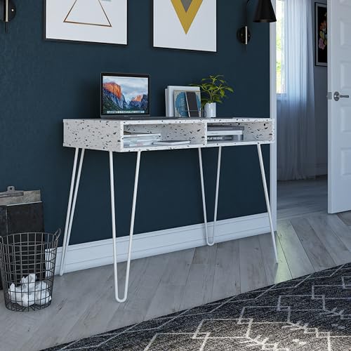 Athena Computer Desk with Storage, White Marble EK HOME FURNITURE