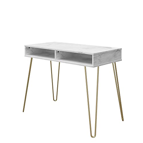 Athena Computer Desk with Storage, White Marble EK HOME FURNITURE