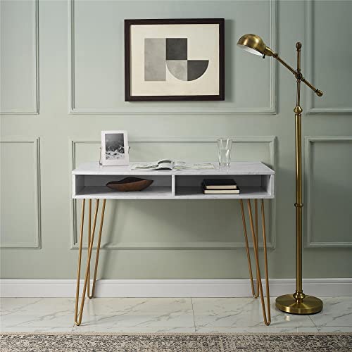 Athena Computer Desk with Storage, White Marble EK HOME FURNITURE